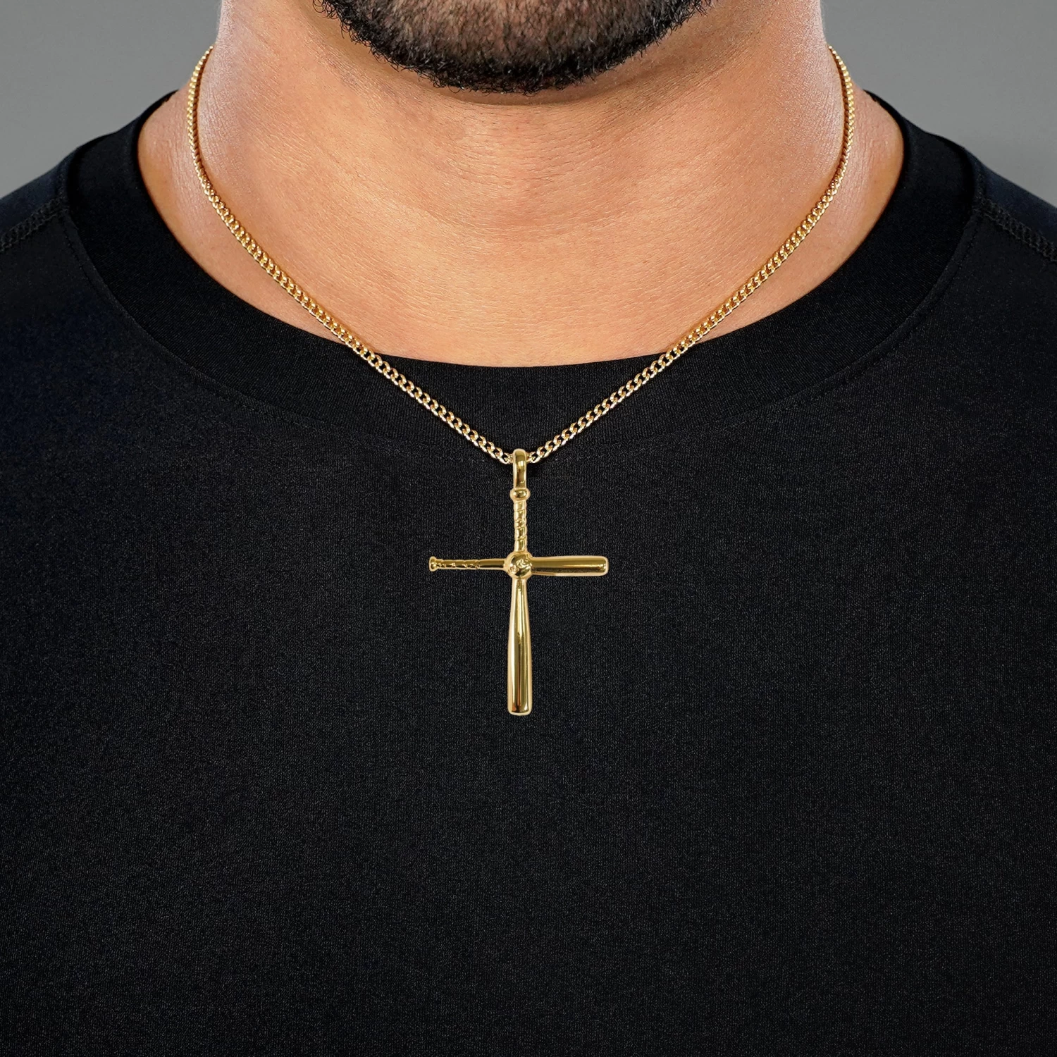 Baseball Bat Cross Pendant With Chain Kids Necklace - Gold Plated Stainless Steel - Image 3