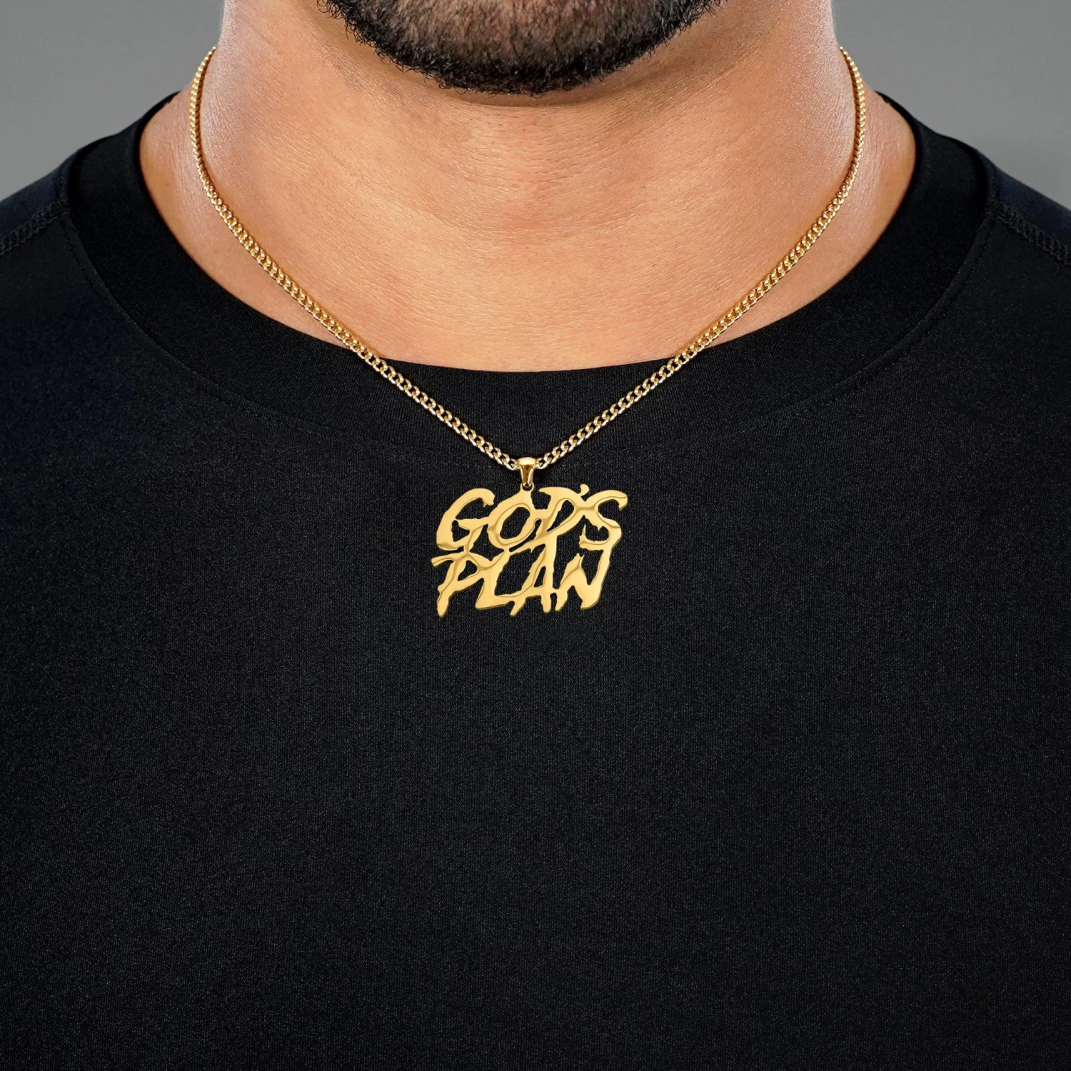 God's Plan Pendant With Chain Necklace - Gold Plated Stainless Steel - Image 2
