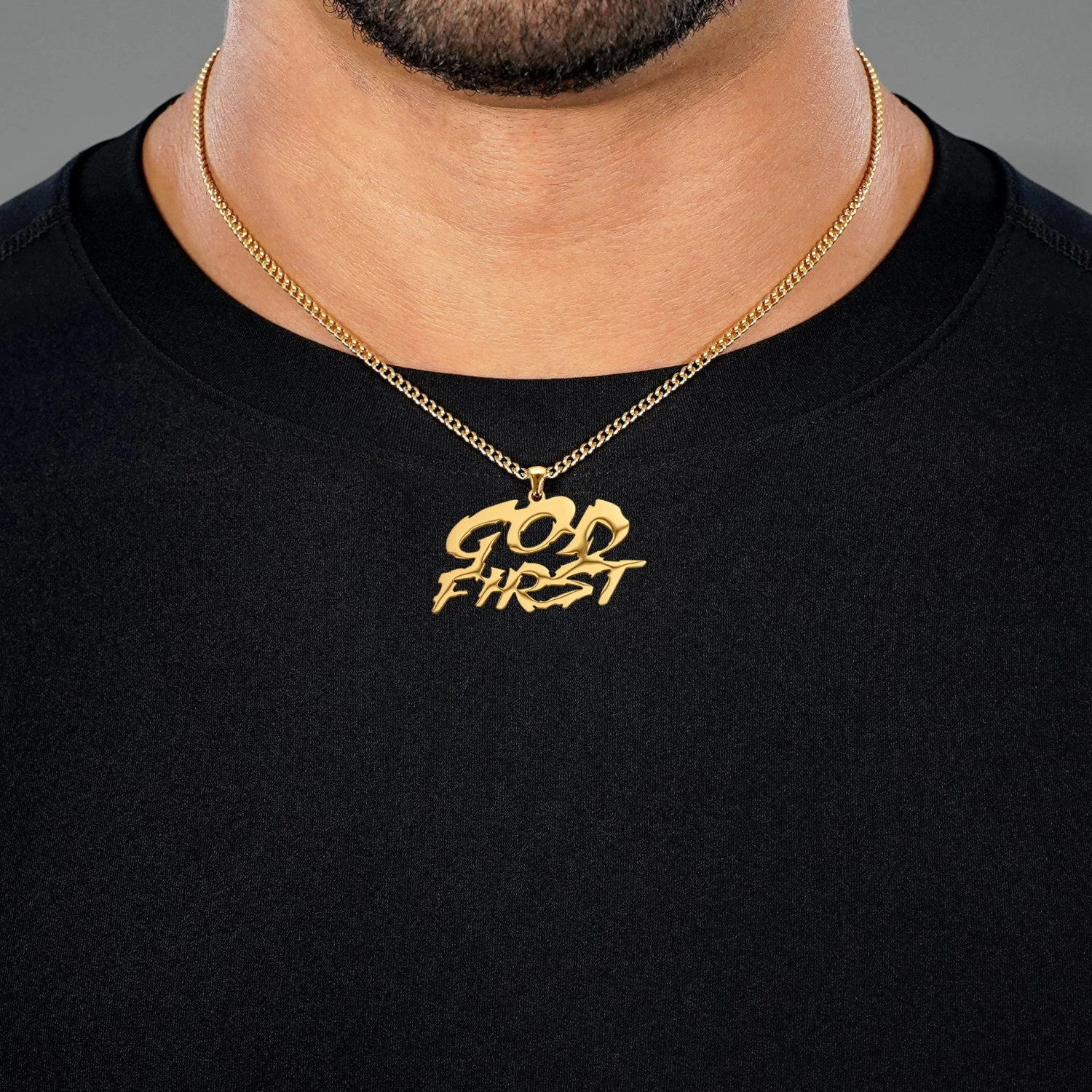 God First Pendant With Chain Necklace - Gold Plated Stainless Steel - Image 2
