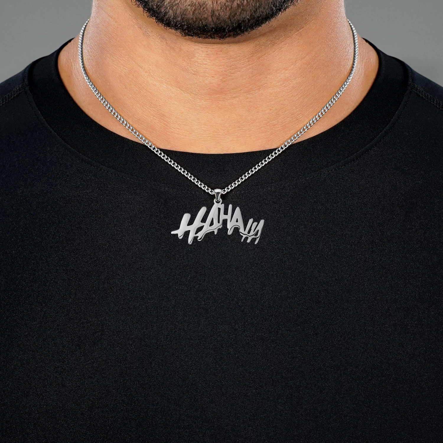 Ha Ha Ha Pendant With Chain Necklace - Stainless Steel - Image 2