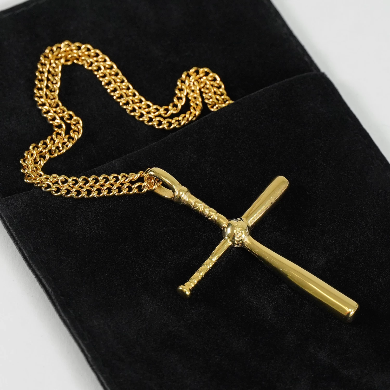 Baseball Bat Cross Pendant With Chain Kids Necklace - Gold Plated Stainless Steel - Image 6