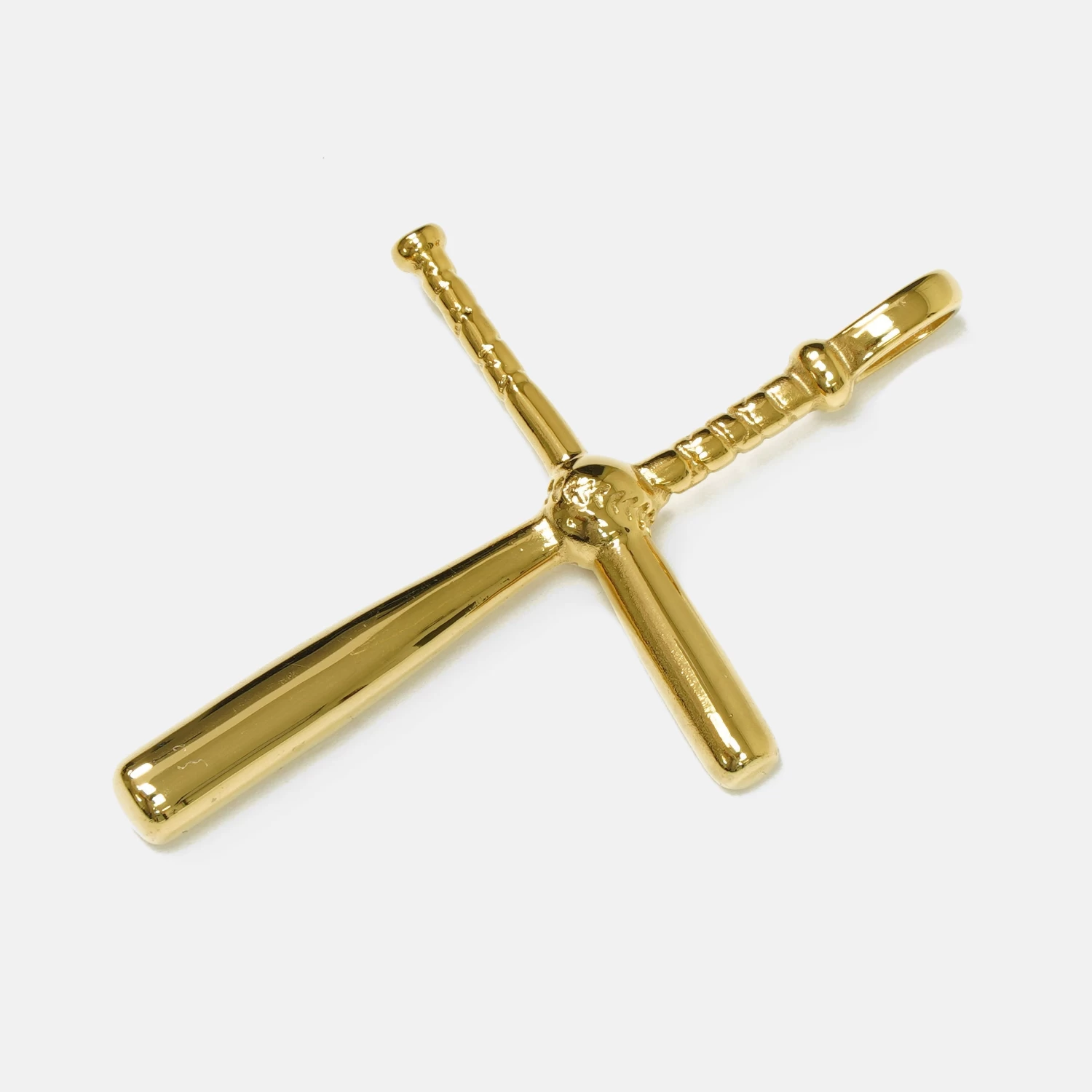 Baseball Bat Cross Pendant With Chain Kids Necklace - Gold Plated Stainless Steel - Image 4