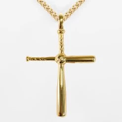 Baseball Bat Cross Pendant With Chain Kids Necklace - Gold Plated Stainless Steel