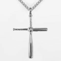 Baseball Bat Cross Pendant With Chain Kids Necklace - Stainless Steel