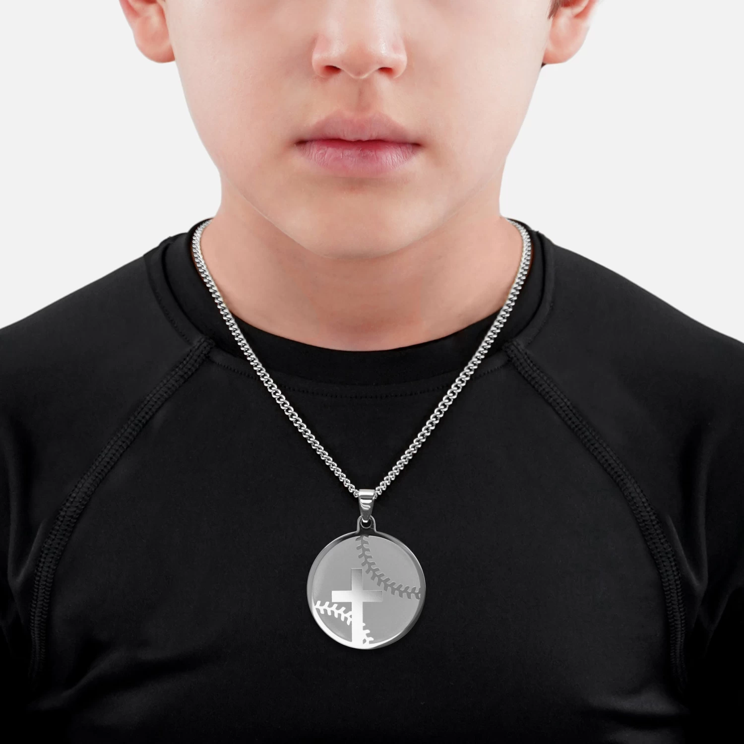 Baseball Faith Cross Pendant With Chain Kids Necklace - Stainless Steel - Image 2