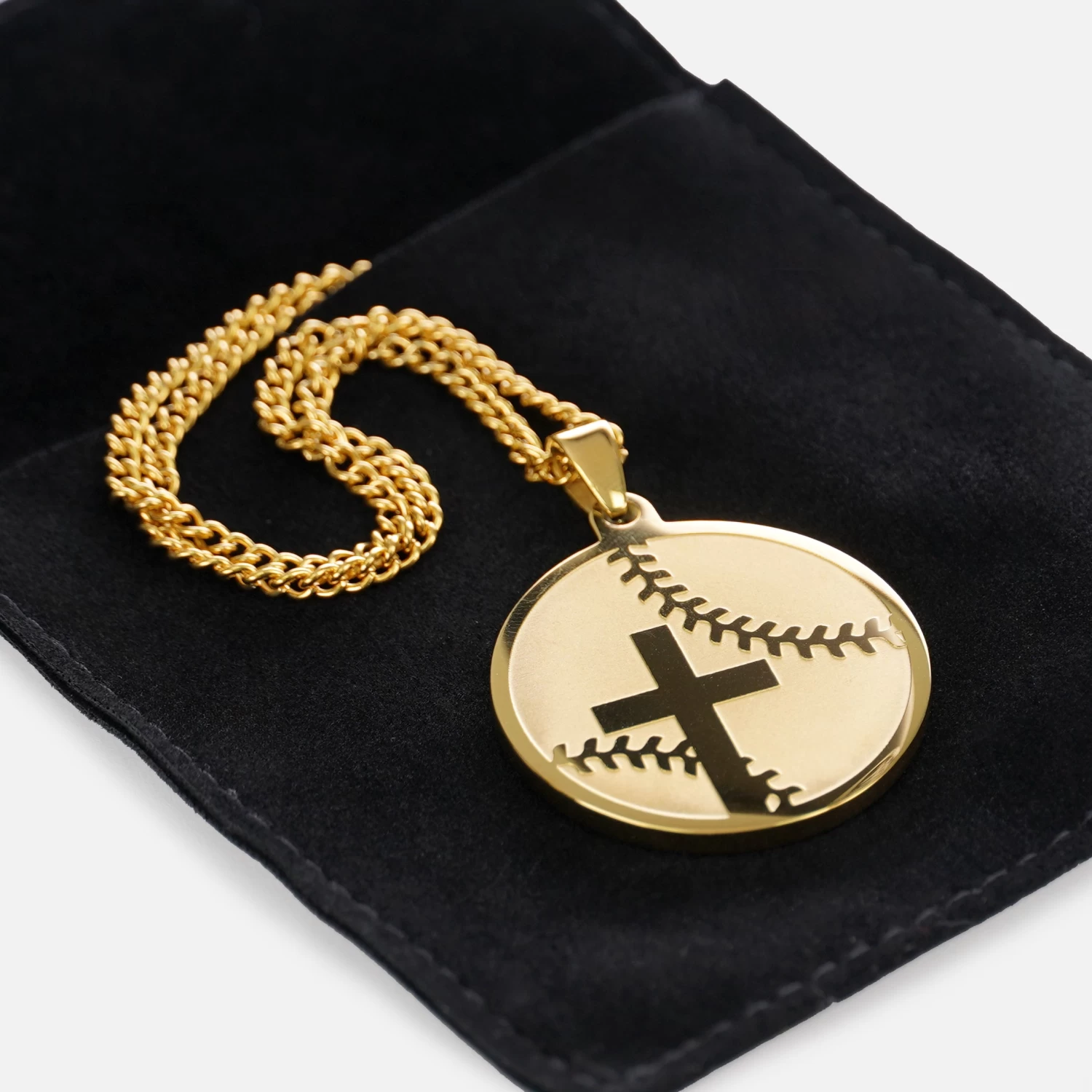 Baseball Faith Cross Pendant With Chain Kids Necklace - Gold Plated Stainless Steel - Image 3