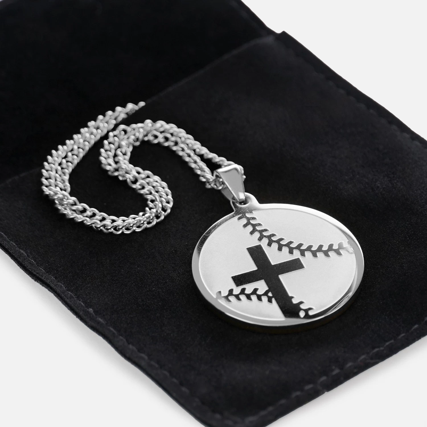 Baseball Faith Cross Pendant With Chain Kids Necklace - Stainless Steel - Image 3