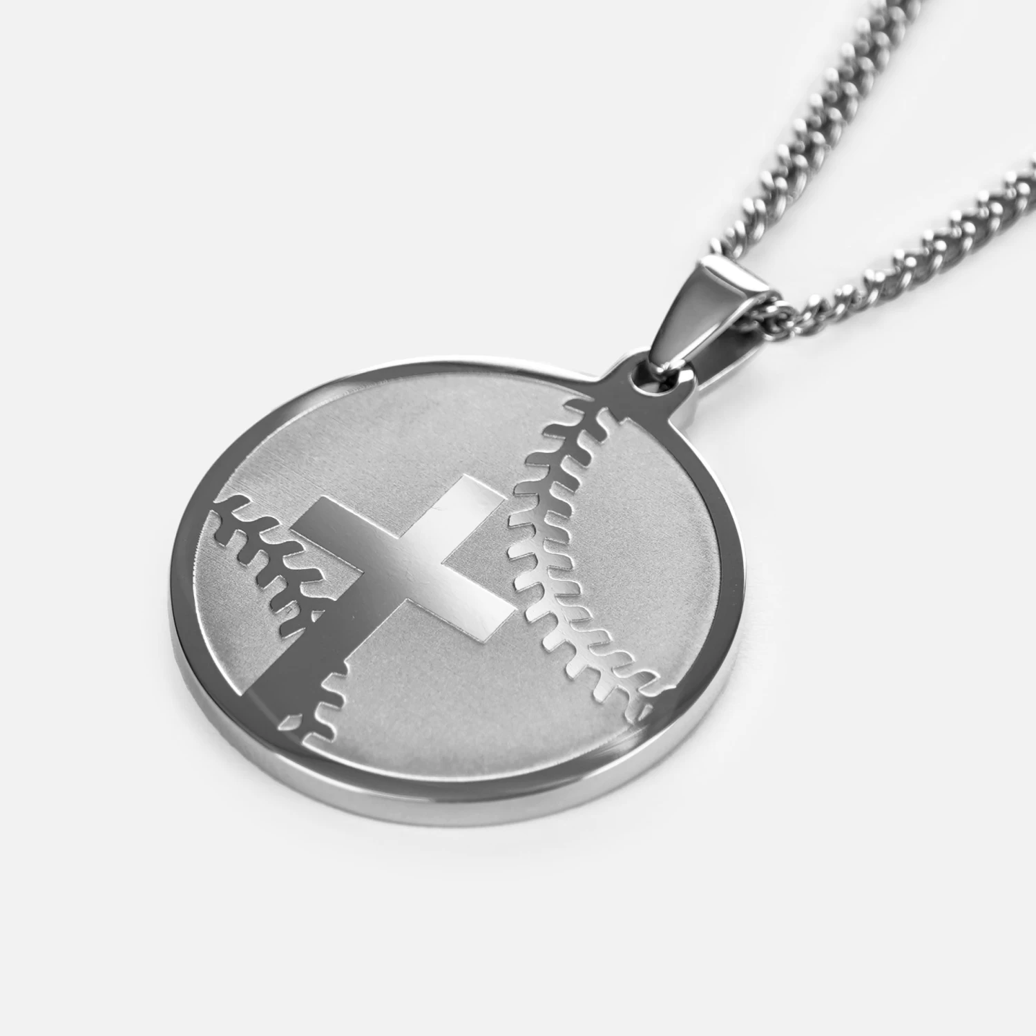 Baseball Faith Cross Pendant With Chain Kids Necklace - Stainless Steel
