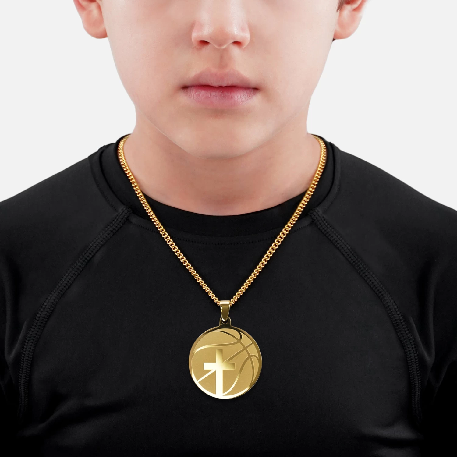 Basketball Faith Cross Pendant With Chain Kids Necklace - Gold Plated Stainless Steel - Image 2