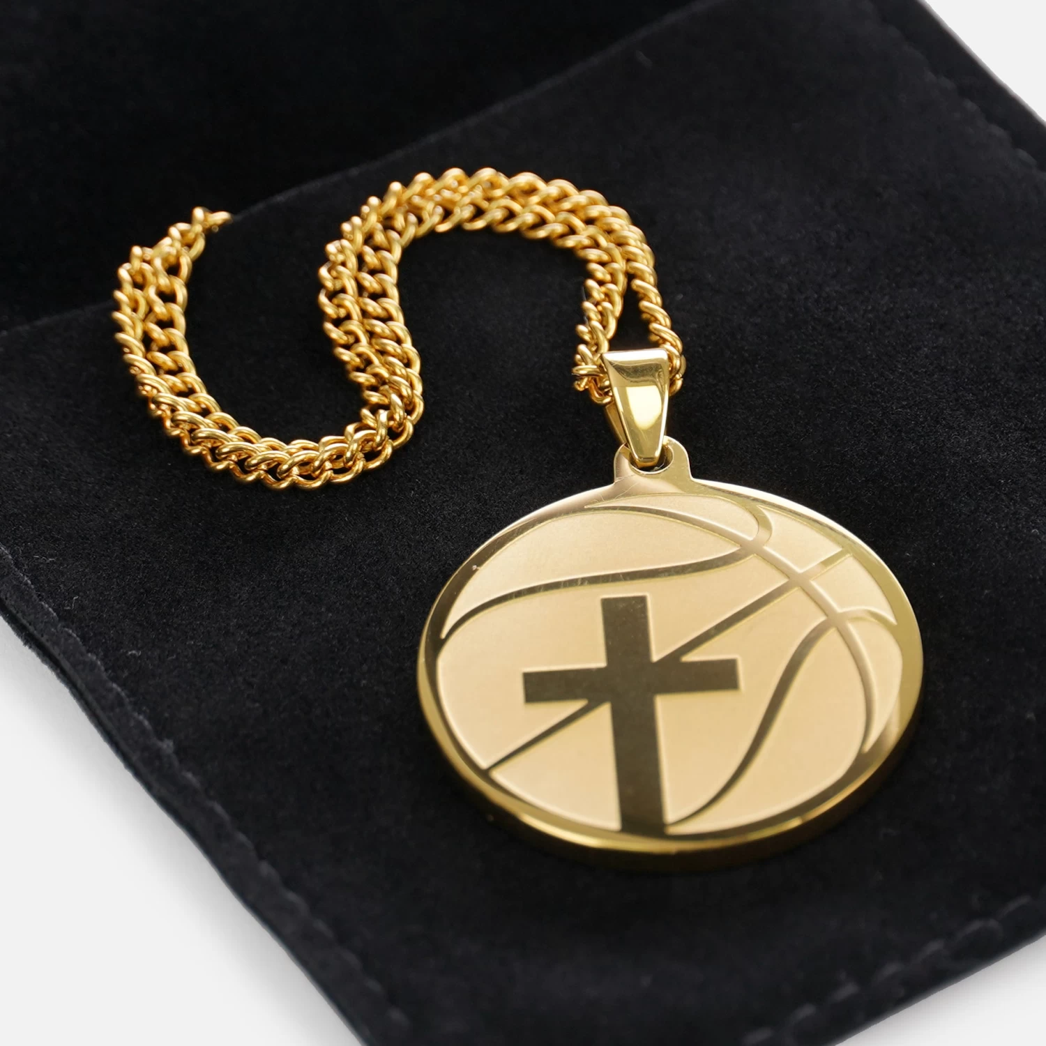 Basketball Faith Cross Pendant With Chain Kids Necklace - Gold Plated Stainless Steel - Image 3