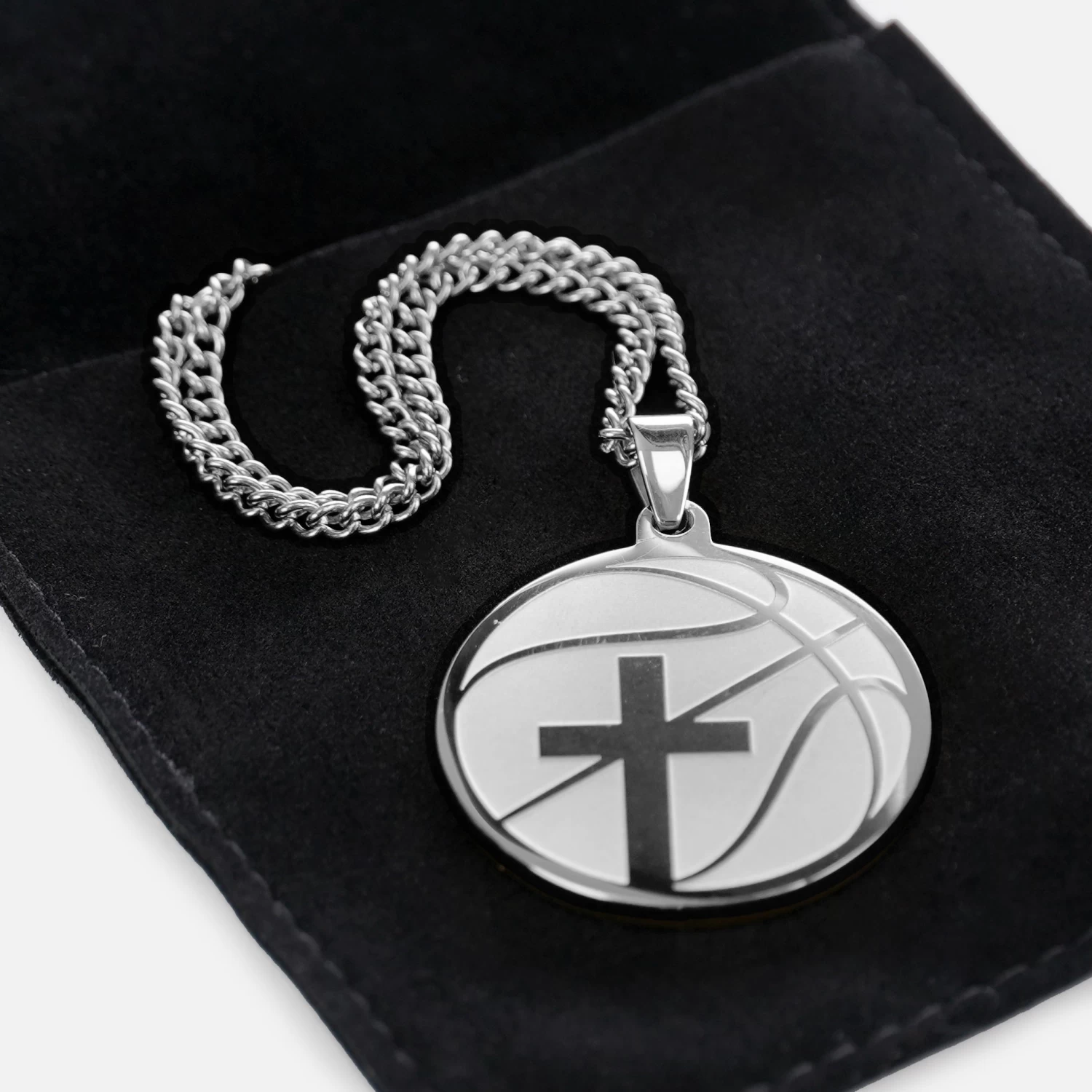 Basketball Faith Cross Pendant With Chain Kids Necklace - Stainless Steel - Image 3