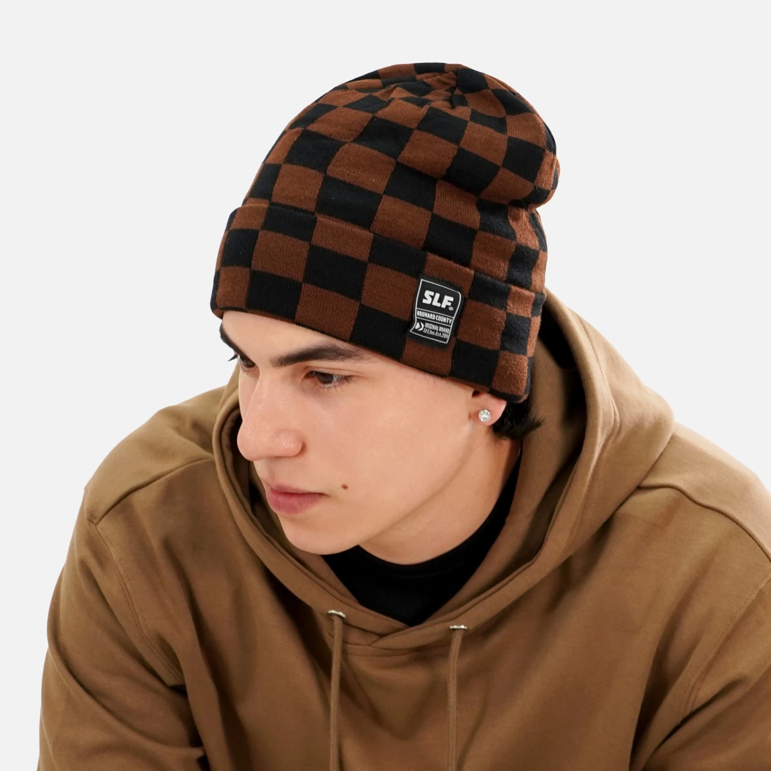 Checkered Brown Beanie - Image 2