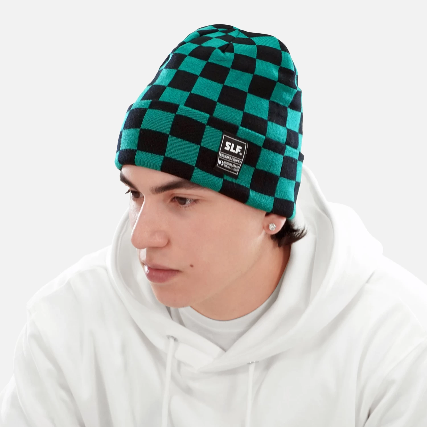 Checkered Teal Black Beanie - Image 2
