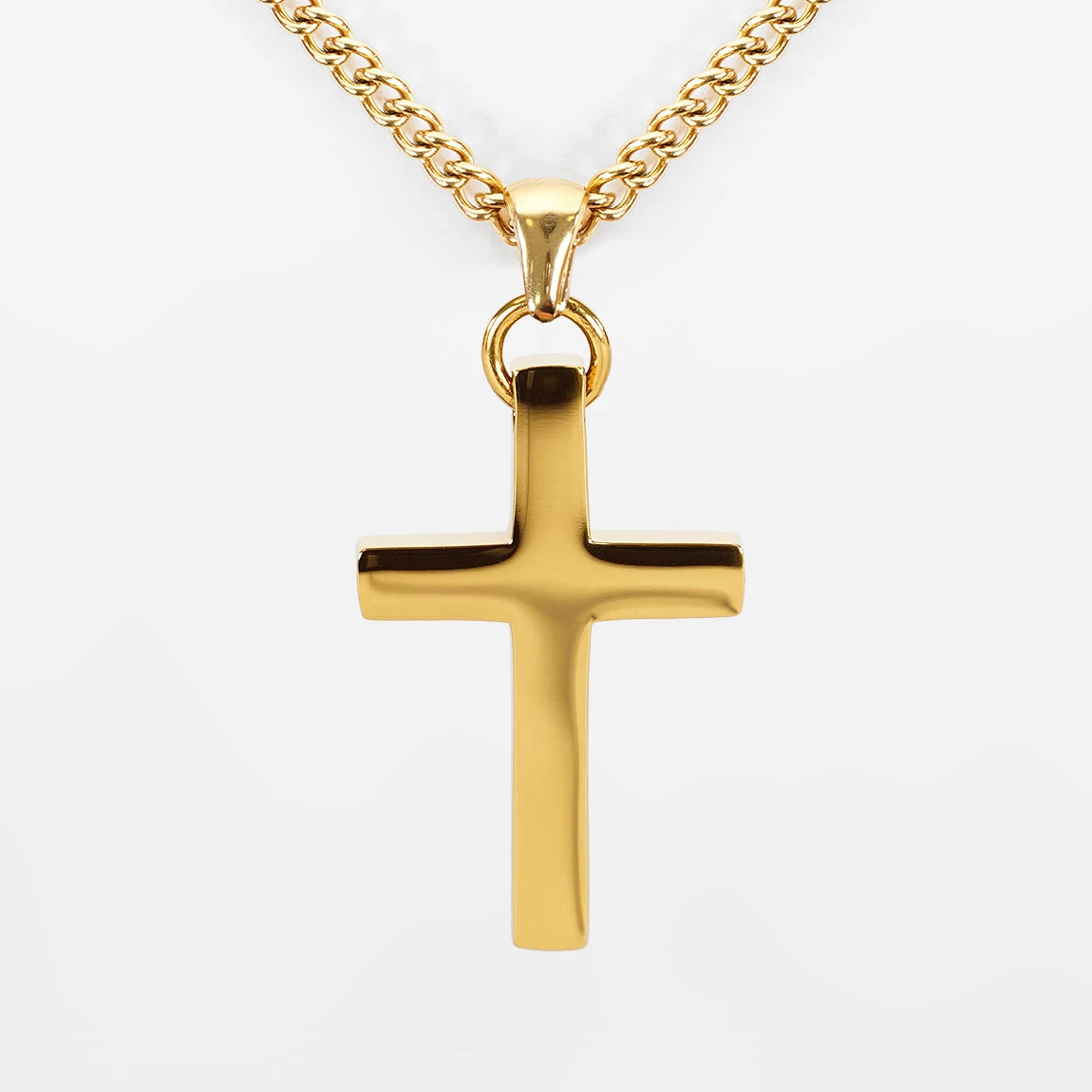 Faith Cross Pendant With Chain Necklace - Gold Plated Stainless Steel