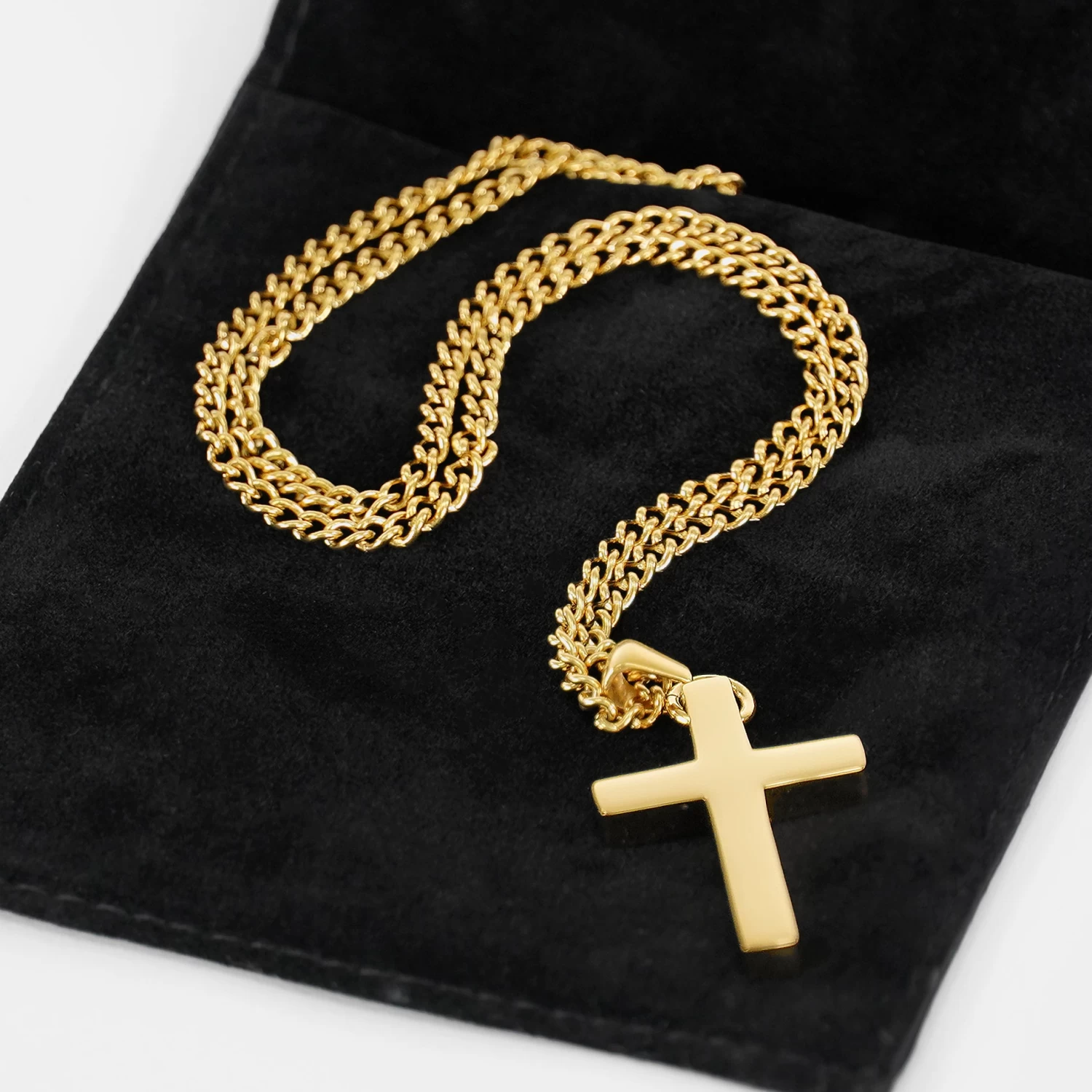 Faith Cross Pendant With Chain Necklace - Gold Plated Stainless Steel - Image 5