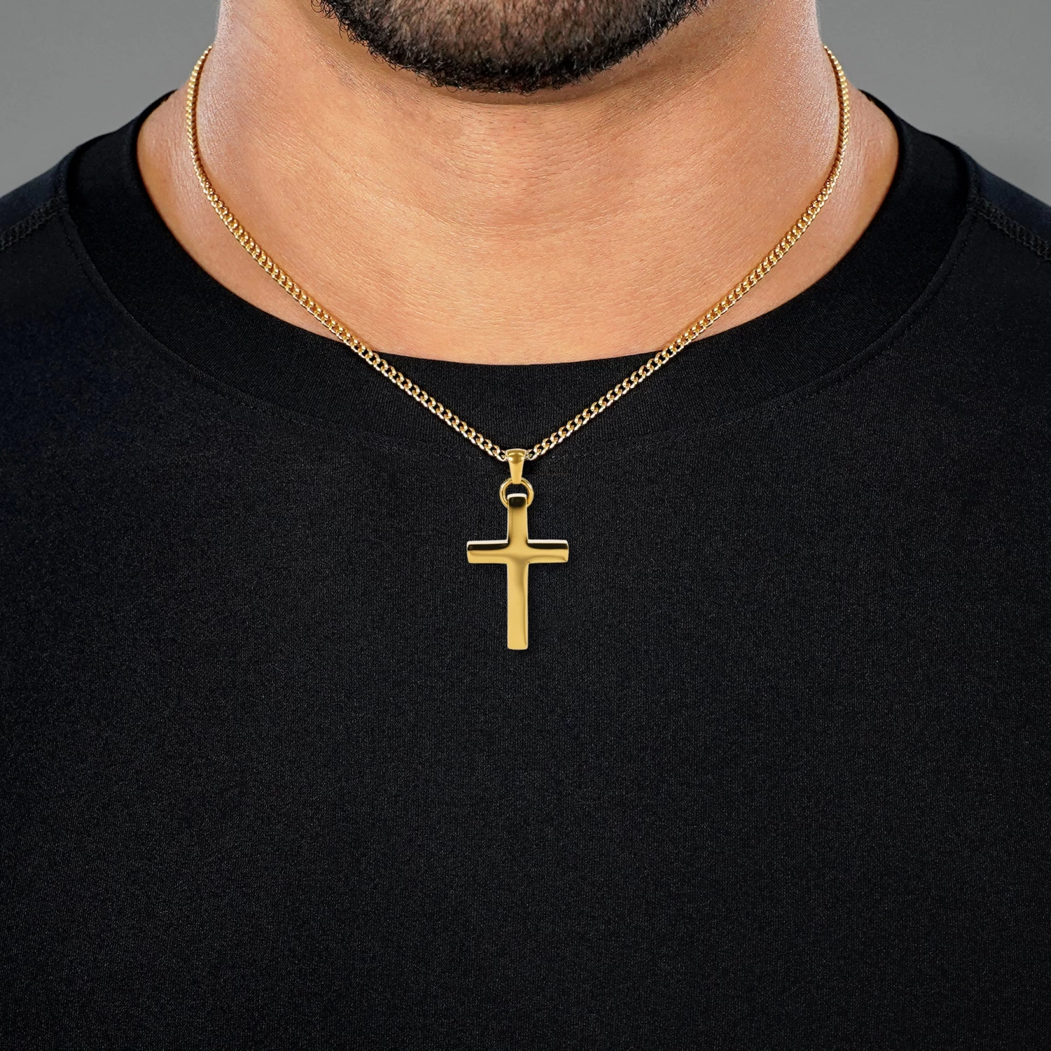 Faith Cross Pendant With Chain Necklace - Gold Plated Stainless Steel - Image 2