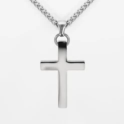Faith Cross Pendant With Chain Necklace - Stainless Steel