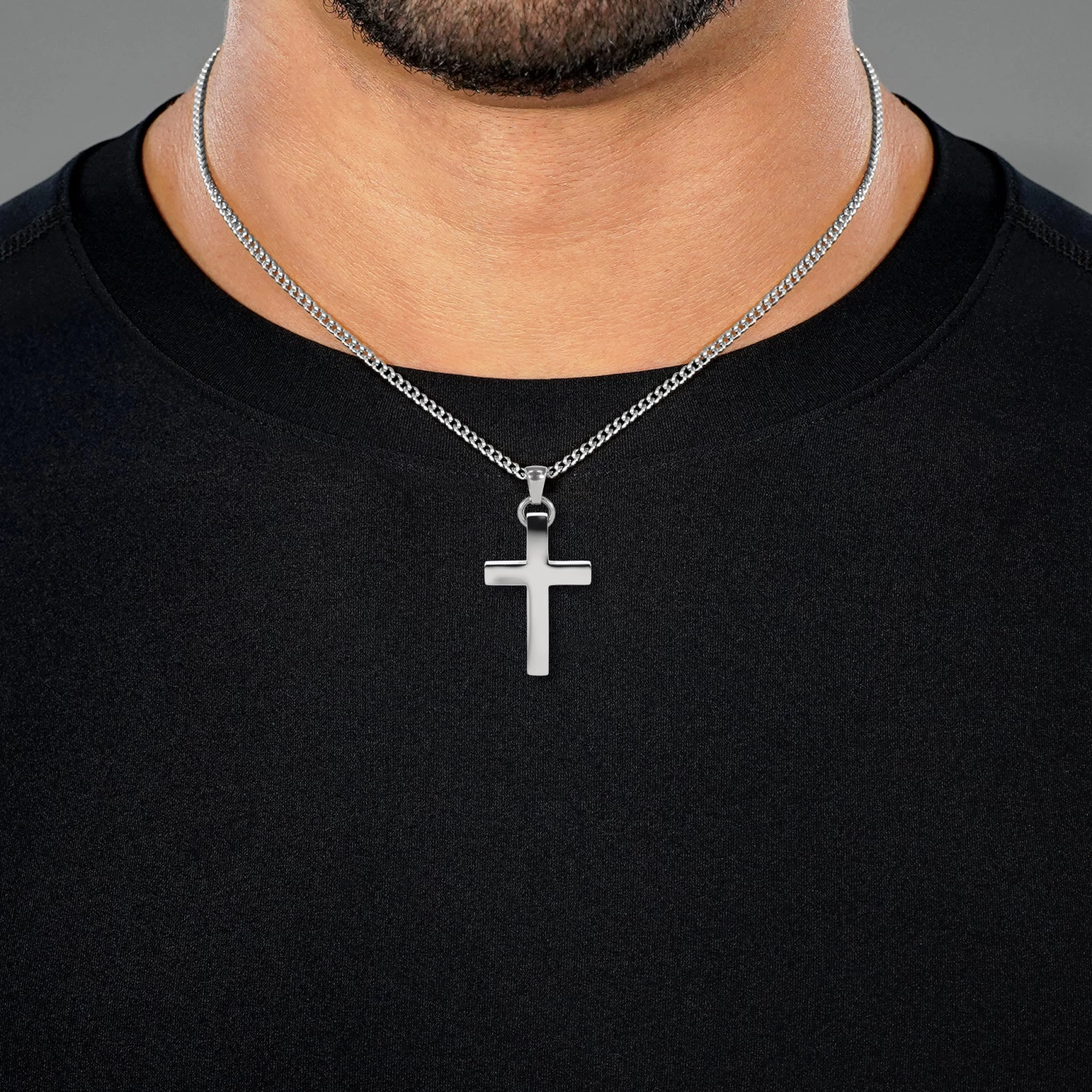 Faith Cross Pendant With Chain Necklace - Stainless Steel - Image 2