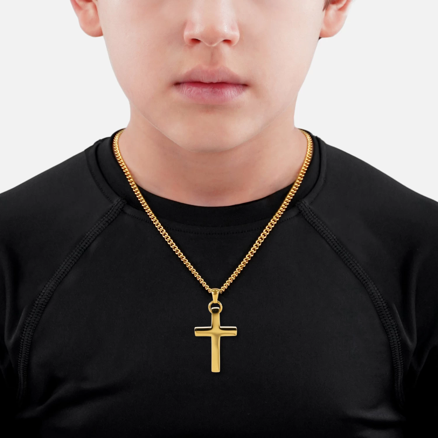Faith Cross Pendant With Chain Kids Necklace - Gold Plated Stainless Steel - Image 2