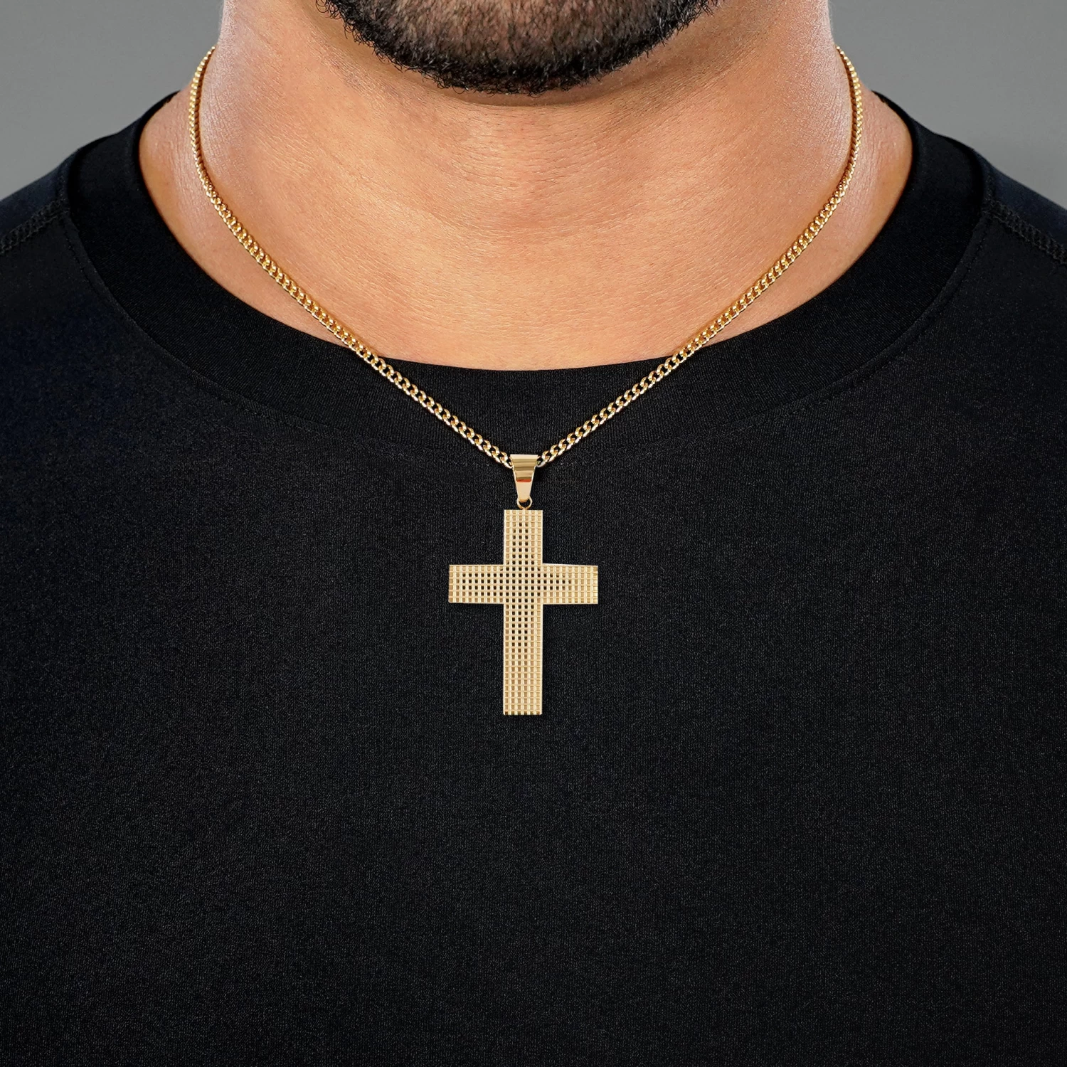 Faith Big Cross 2" Pendant With Chain Necklace - Gold Plated Stainless Steel - Image 3