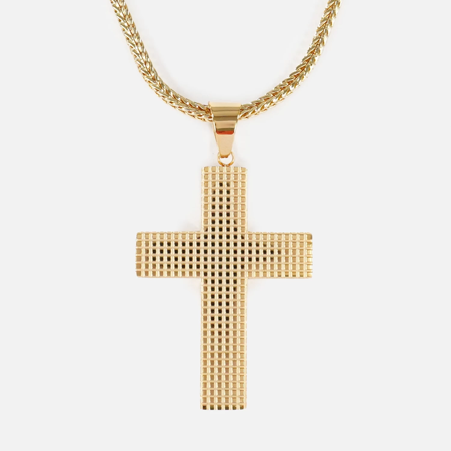 Faith Big Cross 2" Pendant With Chain Necklace - Gold Plated Stainless Steel - Image 2