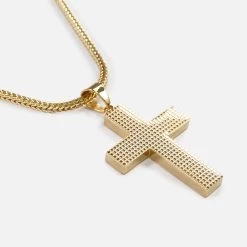Faith Big Cross 2" Pendant With Chain Necklace - Gold Plated Stainless Steel