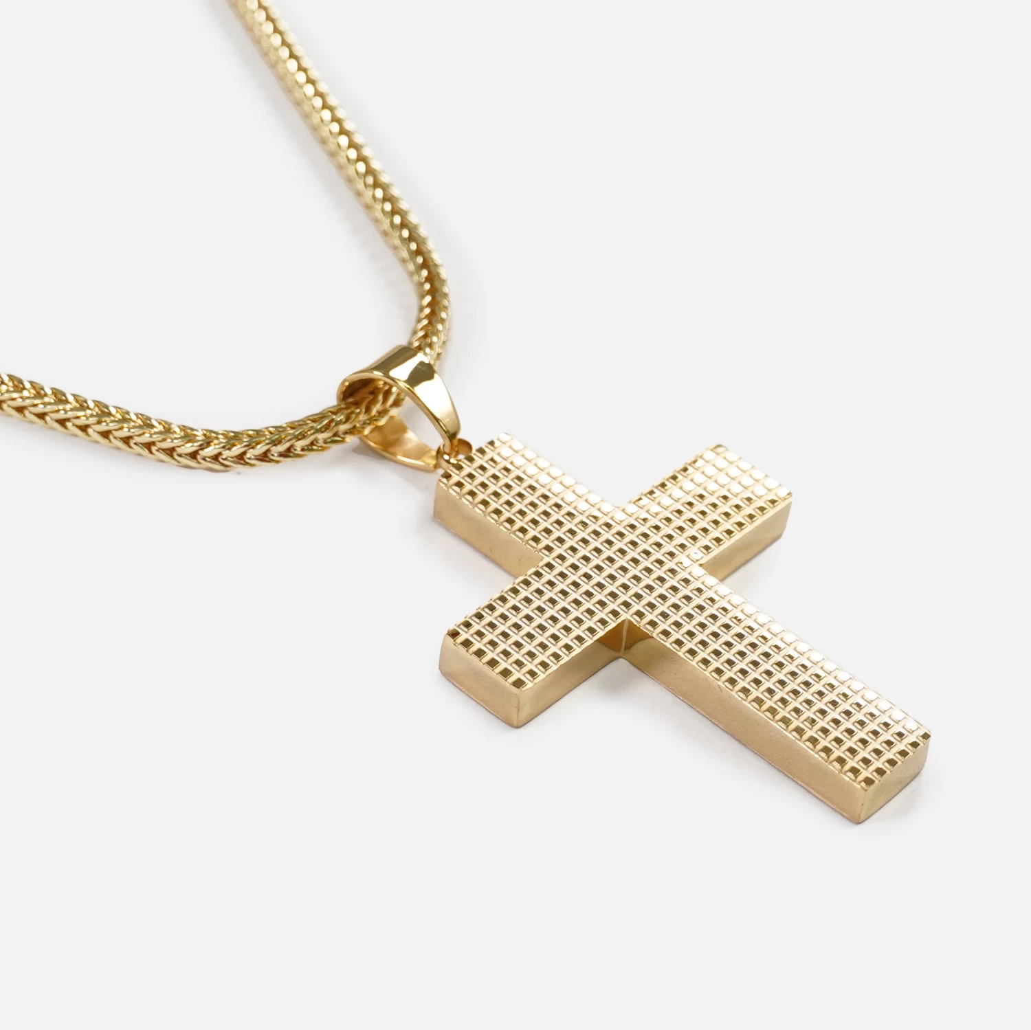 Faith Big Cross 2" Pendant With Chain Necklace - Gold Plated Stainless Steel