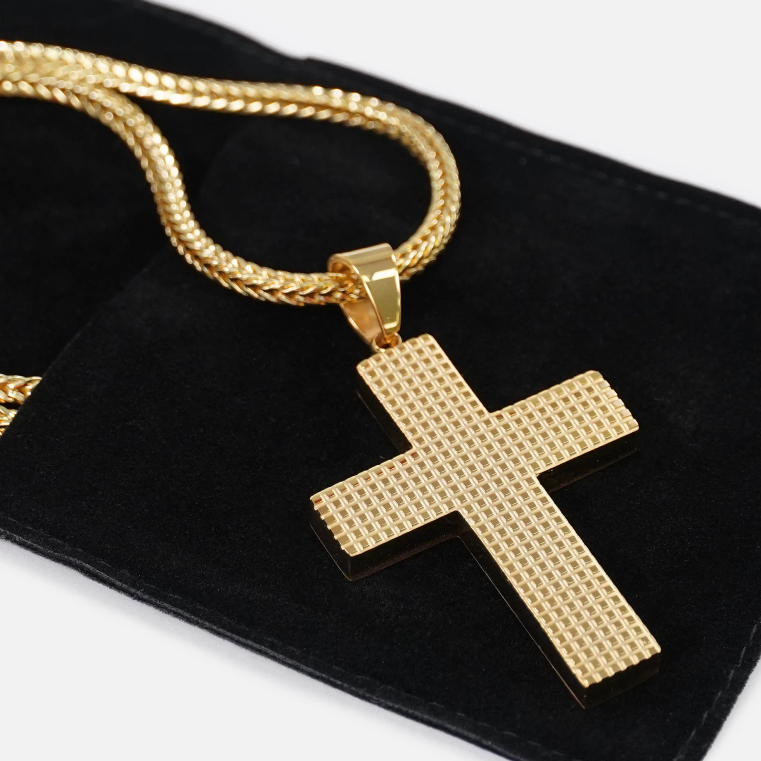 Faith Big Cross 2" Pendant With Chain Necklace - Gold Plated Stainless Steel - Image 5
