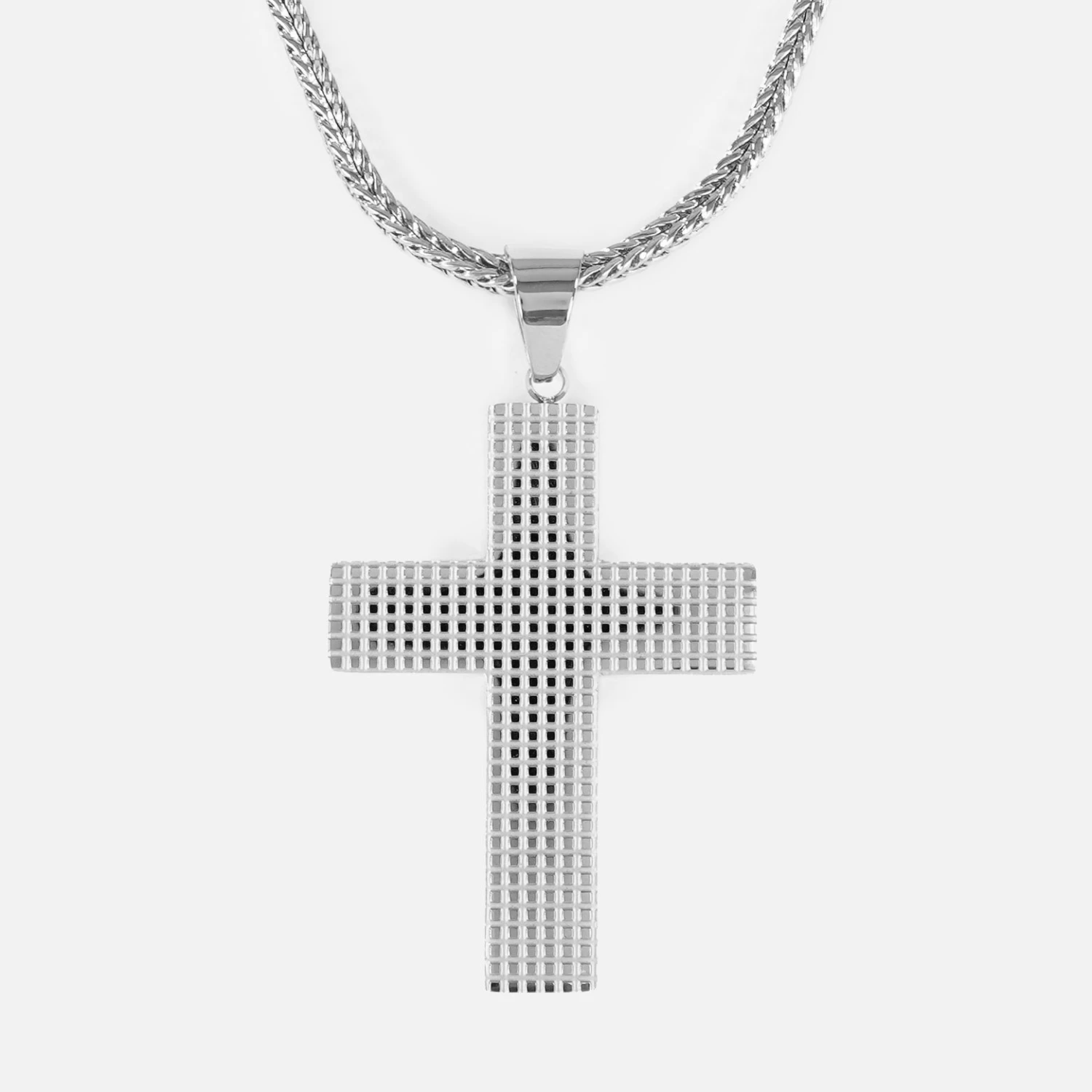 Faith Big Cross 2" Pendant With Chain Necklace - Stainless Steel - Image 2