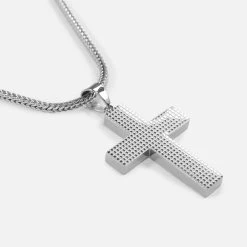 Faith Big Cross 2" Pendant With Chain Necklace - Stainless Steel