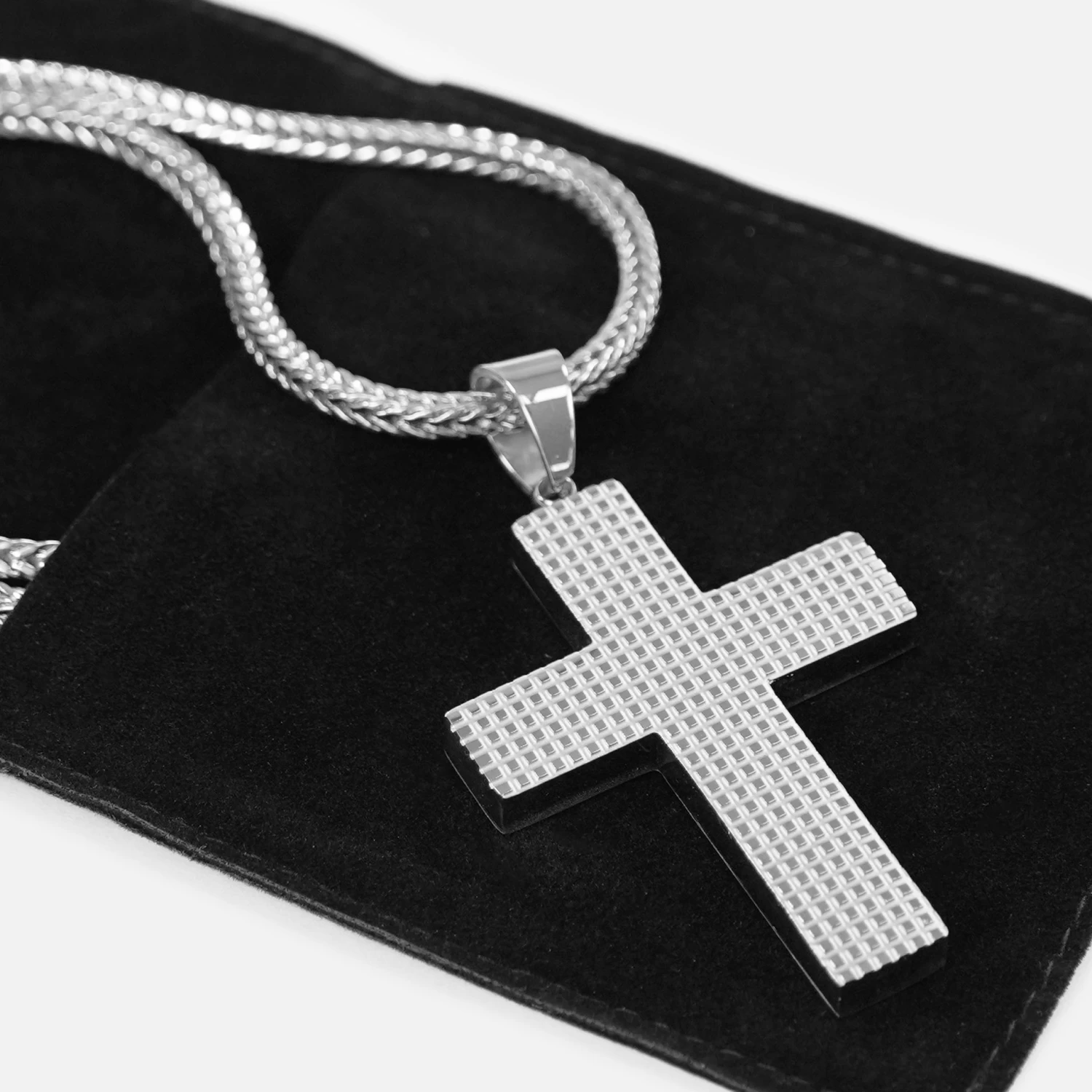 Faith Big Cross 2" Pendant With Chain Necklace - Stainless Steel - Image 5