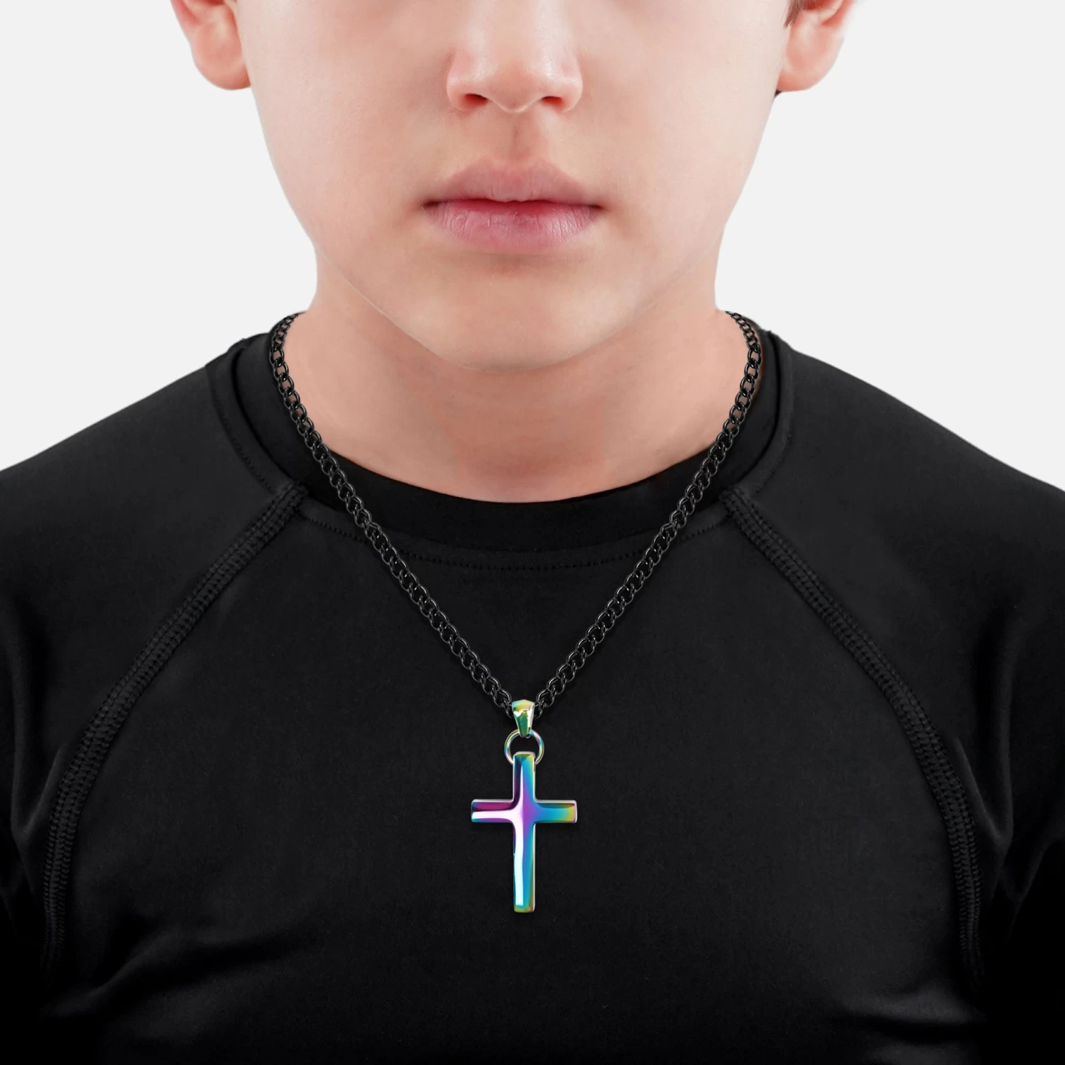 Faith Cross Pendant With Chain Kids Necklace - Borealis Stainless Steel - Image 2