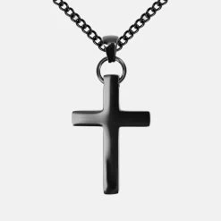 Faith Cross Pendant With Chain Necklace - Black Stainless Steel