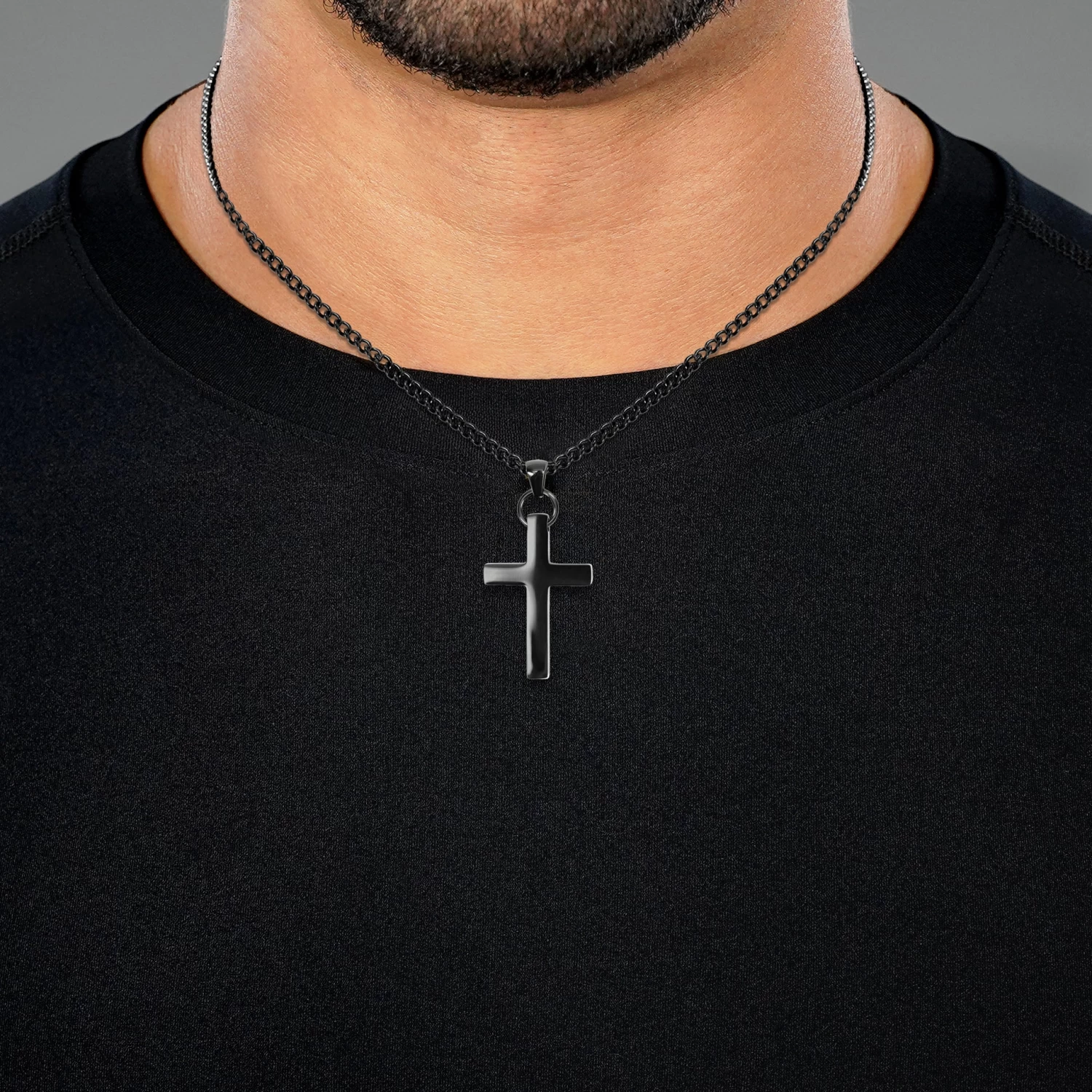 Faith Cross Pendant With Chain Necklace - Black Stainless Steel - Image 2