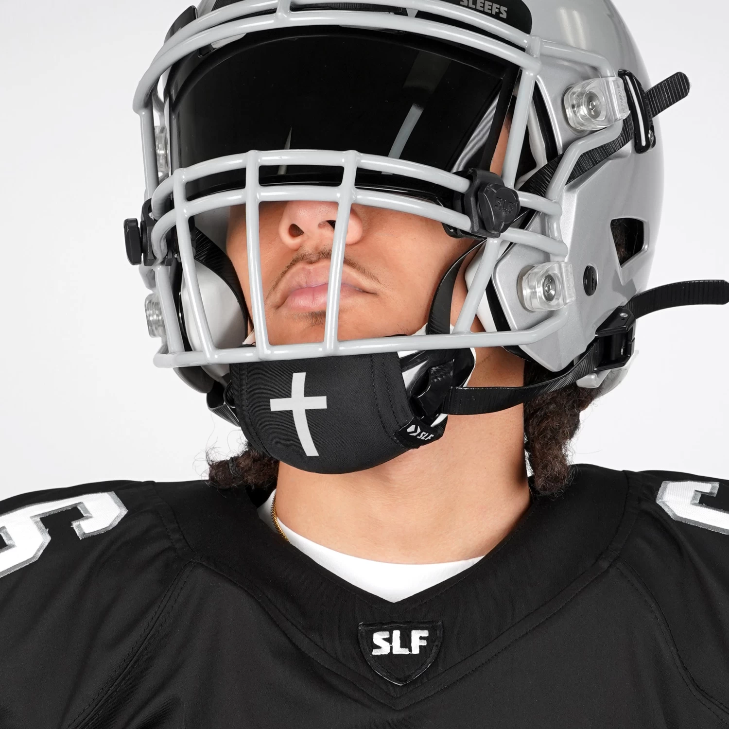 Faith Cross Black Chin Strap Cover - Image 2