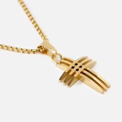 Faith Cross Of Blades 1¼" Pendant With Chain Necklace - Gold Plated Stainless Steel