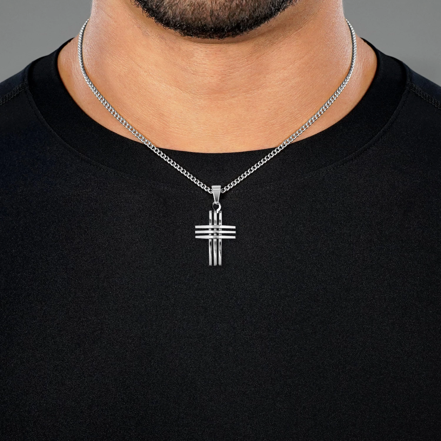 Faith Cross Of Blades 1¼" Pendant With Chain Necklace - Stainless Steel - Image 3