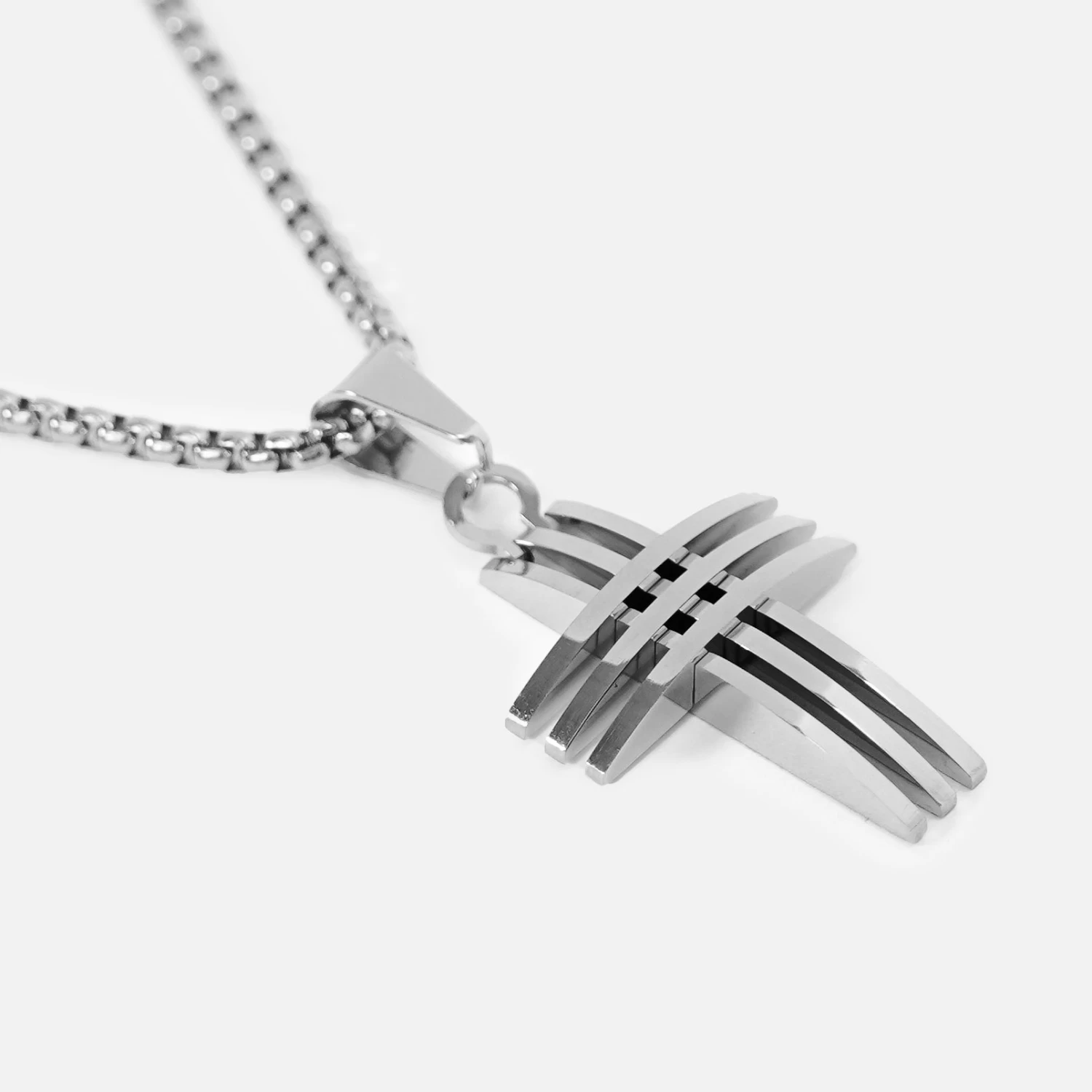 Faith Cross Of Blades 1¼" Pendant With Chain Necklace - Stainless Steel