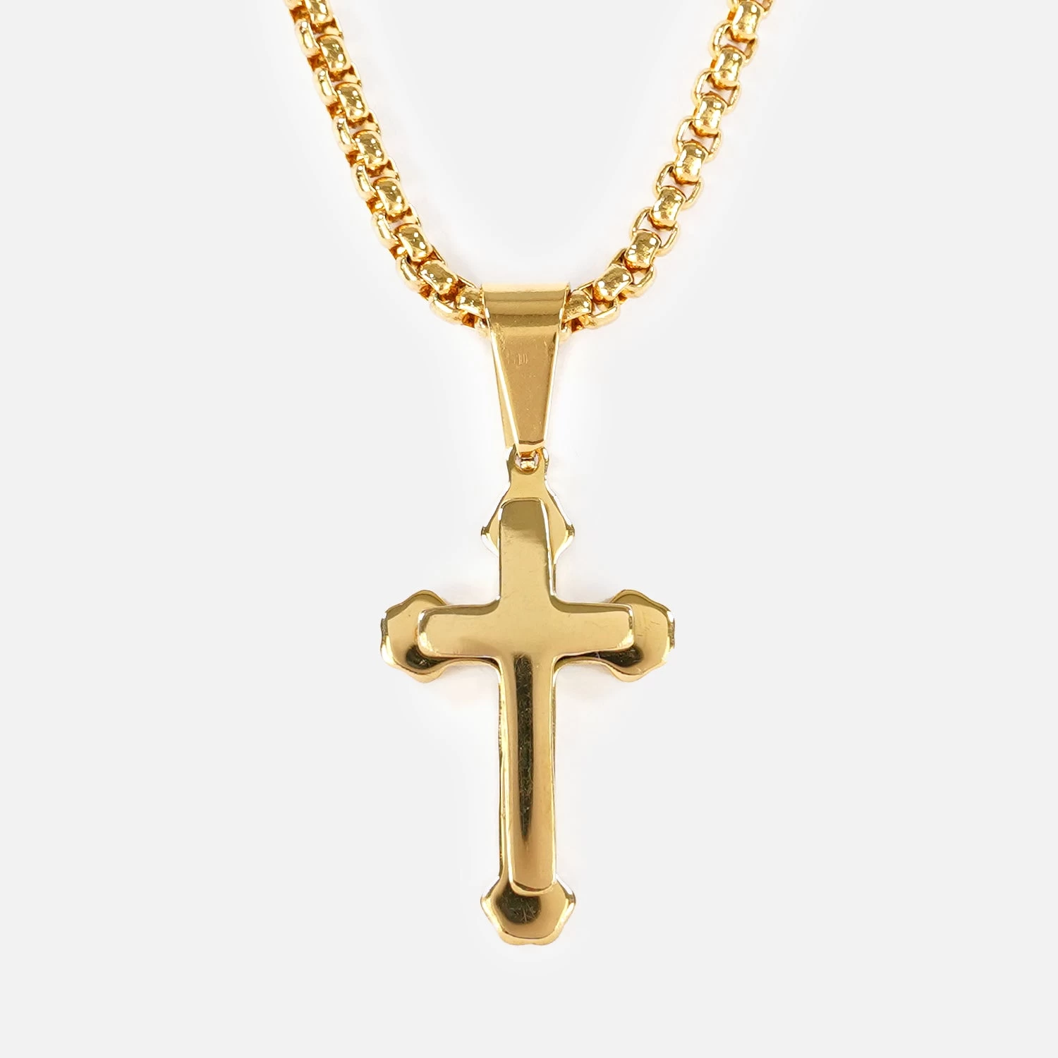 Faith Gothic Cross 1¼" Pendant With Chain Necklace - Gold Plated Stainless Steel - Image 2