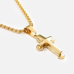 Faith Gothic Cross 1¼" Pendant With Chain Necklace - Gold Plated Stainless Steel