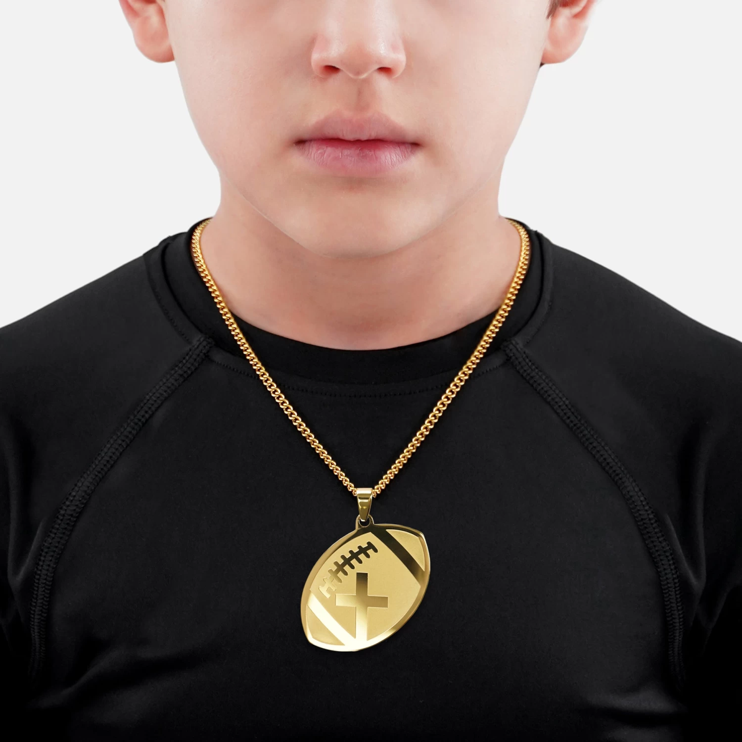 Football Faith Cross Pendant With Chain Kids Necklace - Gold Plated Stainless Steel - Image 2