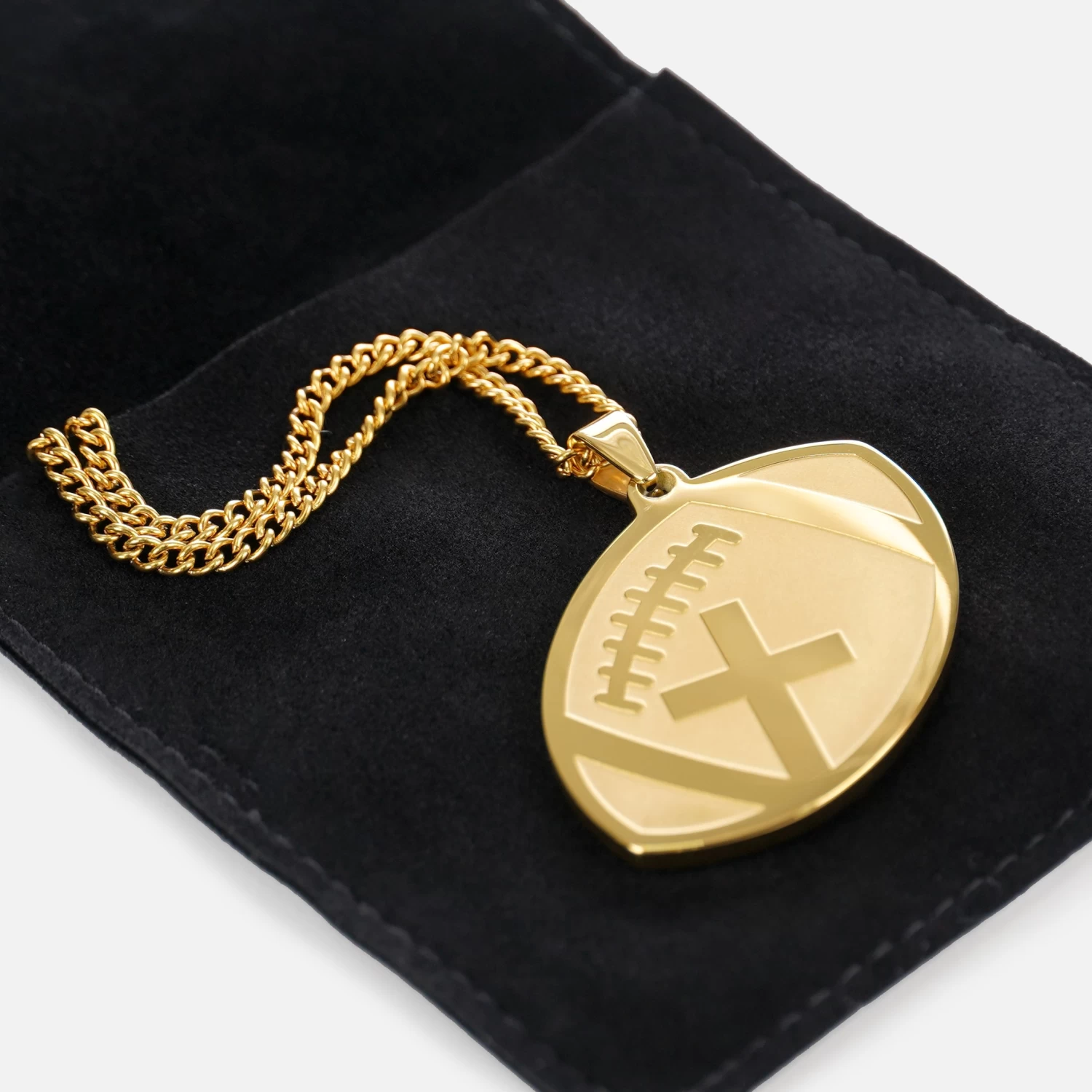 Football Faith Cross Pendant With Chain Kids Necklace - Gold Plated Stainless Steel - Image 3