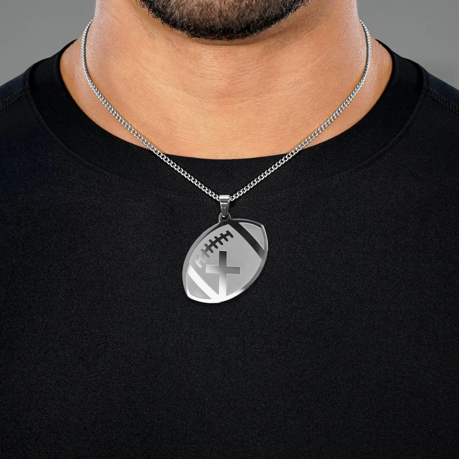 Football Faith Cross Pendant With Chain Necklace - Stainless Steel - Image 2