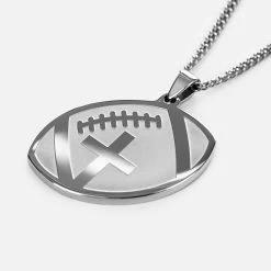 Football Faith Cross Pendant With Chain Kids Necklace - Stainless Steel