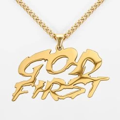 God First Pendant With Chain Necklace - Gold Plated Stainless Steel