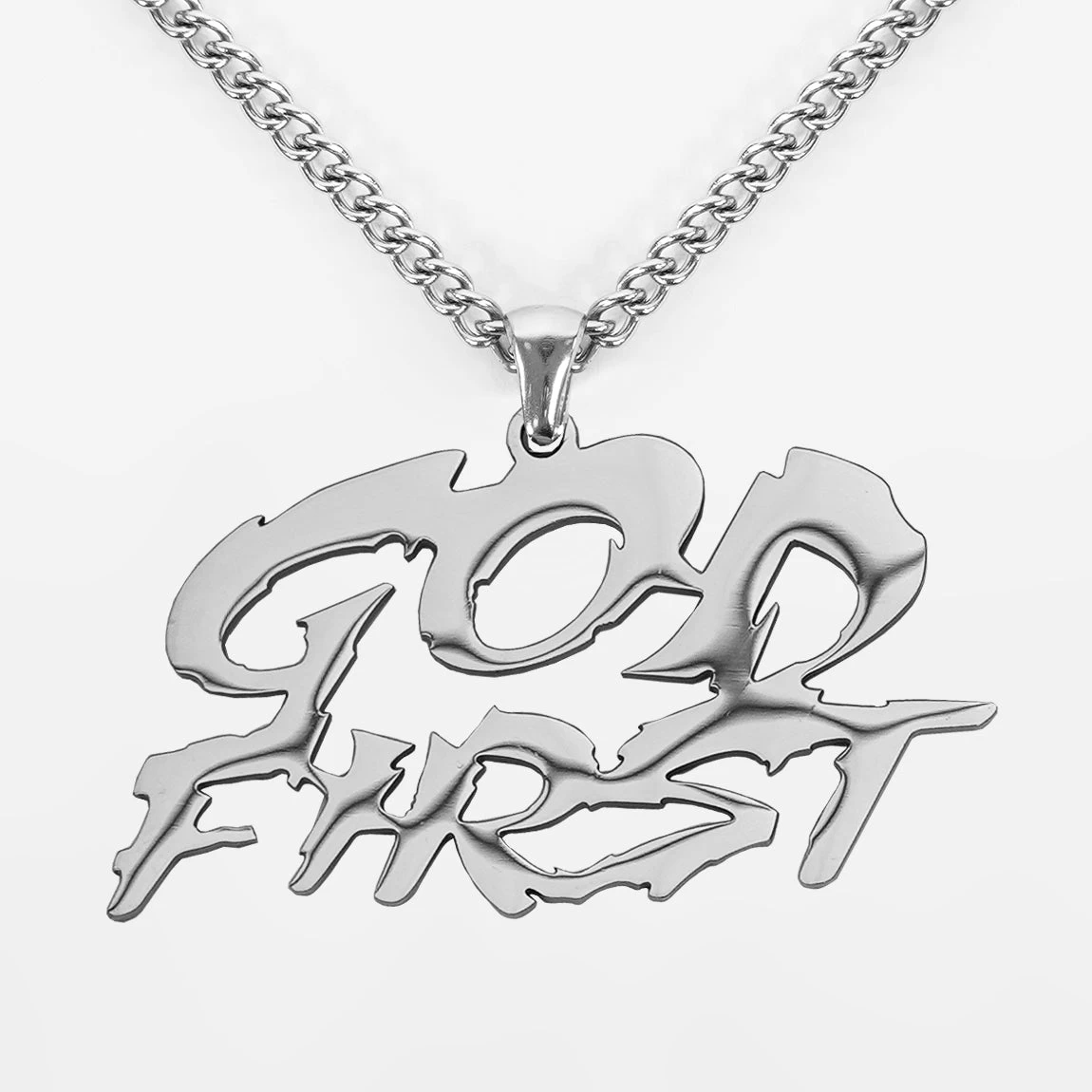 God First Pendant With Chain Necklace - Stainless Steel
