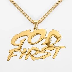 God First Pendant With Chain Kids Necklace - Gold Plated Stainless Steel