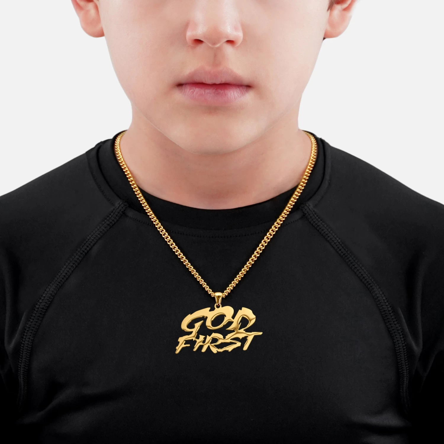 God First Pendant With Chain Kids Necklace - Gold Plated Stainless Steel - Image 2