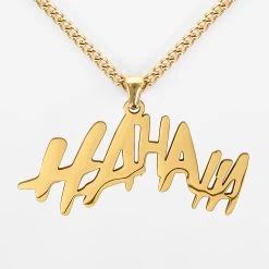 Ha Ha Ha Pendant With Chain Necklace - Gold Plated Stainless Steel