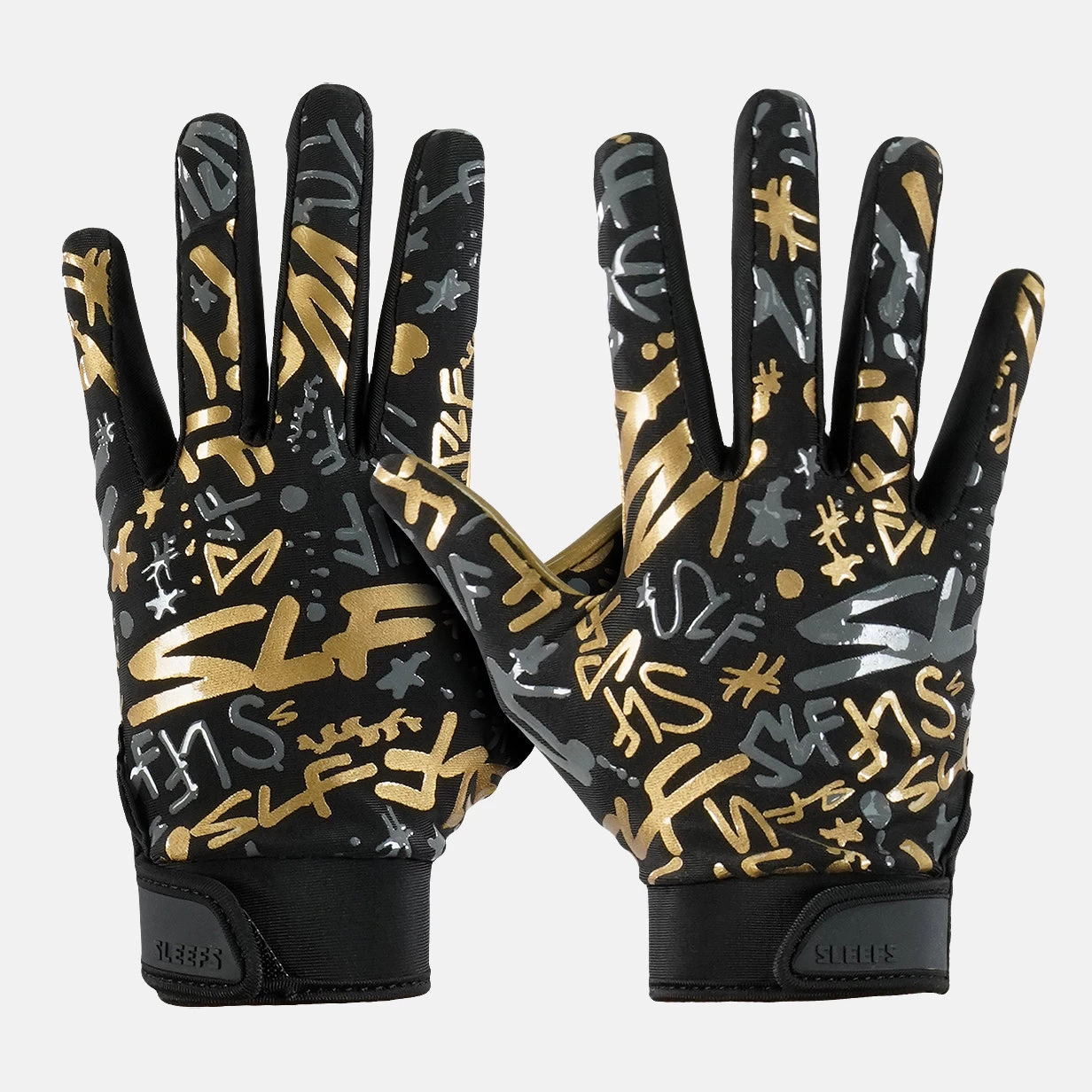 SLF Pattern Black Gold Sticky Football Receiver Gloves - Image 3